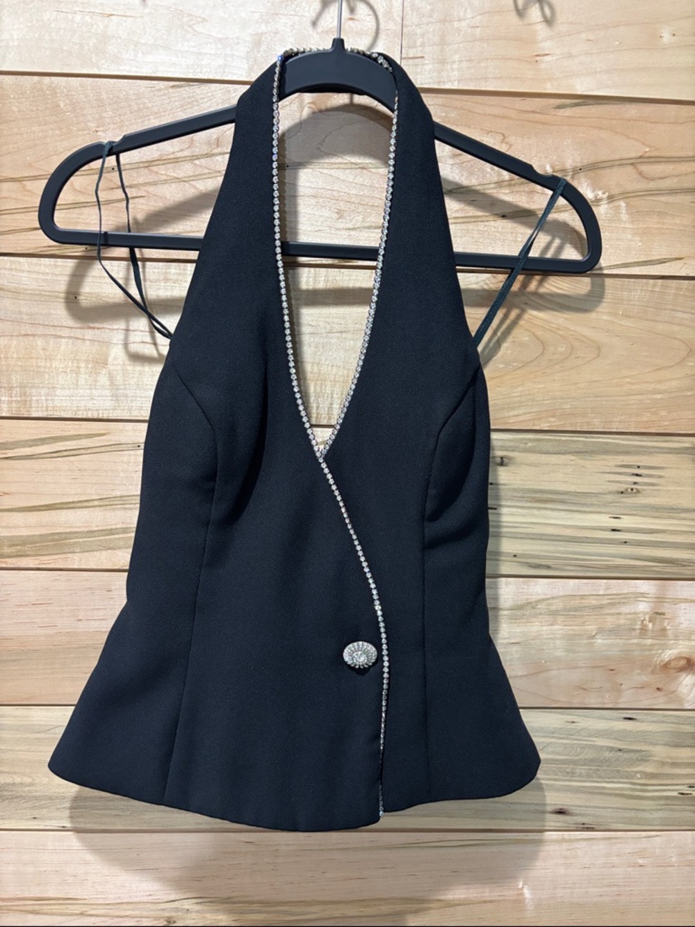 Dave & Johnny Black Halter Camisole with Rhinestone Trim